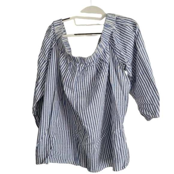 Lane Bryant Off the Shoulder Striped Linen Top Size 18/20 in EUC - Picture 1 of 4